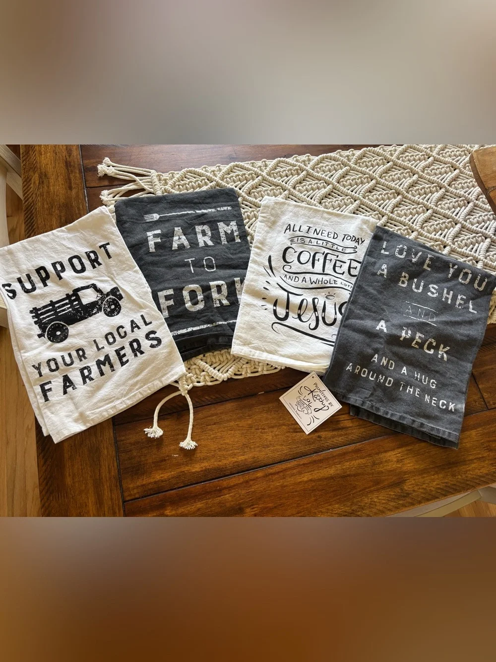 Primatives by Kathy Set of 4 Farmhouse kitchen Tea Towels - Black & Cream